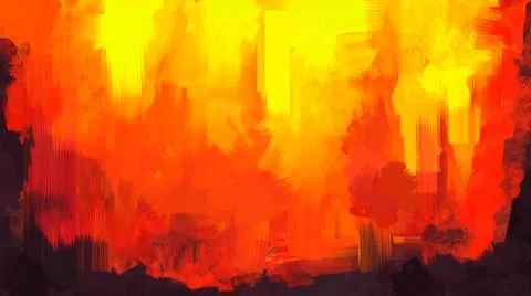 Abstract background, yellow-red sunset, with vertical orange silhouettes, dra Иллюстрация