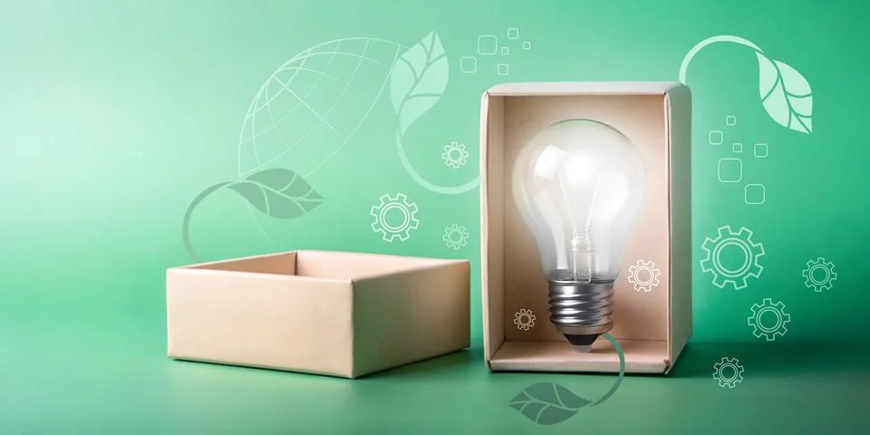 Abstract background.Light bulb in a box concept of developing sustainable energy 스톡 일러스트