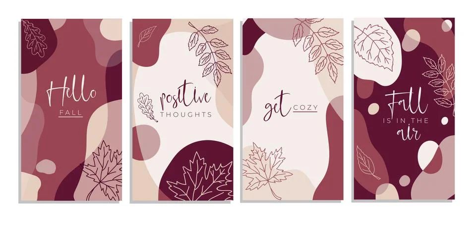 Abstract backgrounds collection hello fall, positive thought, get cozy set Stock Illustration
