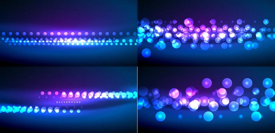 Abstract backgrounds feature vibrant blue, purple lights. Circles create dy.. Stock Illustration