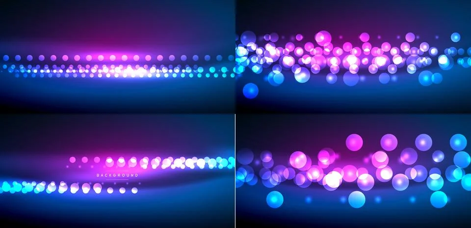 Abstract backgrounds feature vibrant blue, purple lights. Circles create dy.. Stock Illustration