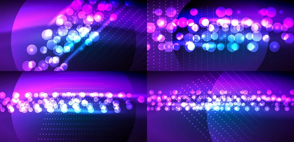 Abstract backgrounds feature vibrant lights, purple hues, blue accents. Dots イラスト素材