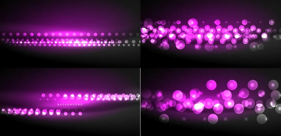 Abstract backgrounds feature vibrant pink glowing dots, circles. Dark backdro 스톡 일러스트