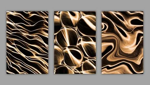 Abstract backgrounds. Set of black and gold design templates for covers Stock Illustration