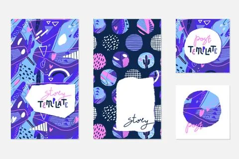 Abstract backgrounds for stories, posts, and covers. Modern hand drawn elements Stock Illustration