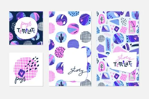 Abstract backgrounds for stories, posts, and covers. Modern hand drawn elements Stock Illustration