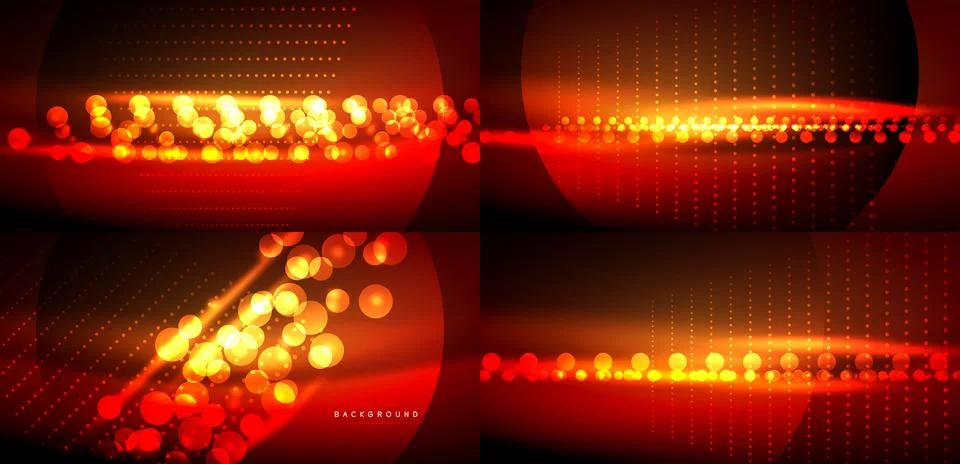 Abstract backgrounds, vibrant orange glows, digital lights, circular shapes. Stockillustratie