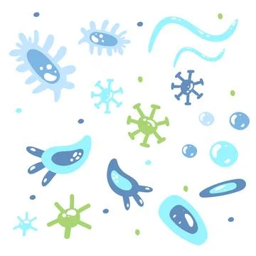 Abstract bacteria or cell elements set. Cartoon childhood vector illustration Stock Illustration