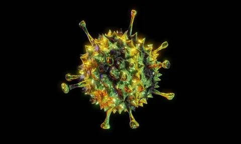 Abstract bacteria or virus cell in spherical shape with long antennas. Coro.. Illustrazione stock