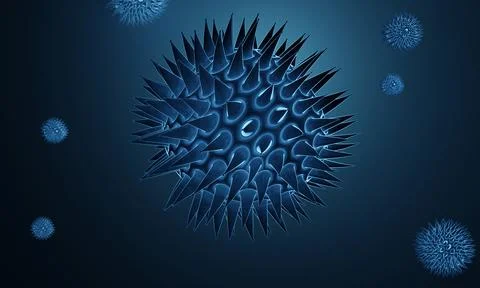 Abstract bacteria or virus cell in spherical shape with long antennas. Coro.. Illustrazione stock