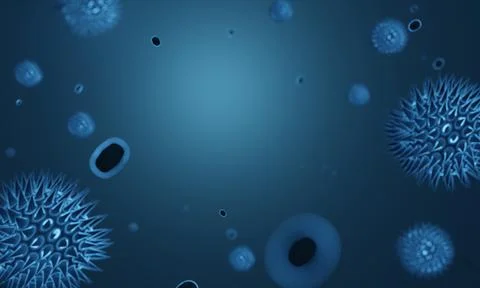 Abstract bacteria or virus cell in spherical shape with long antennas. Coro.. Illustrazione stock