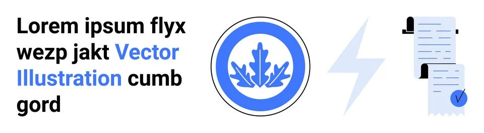 Abstract Badge with Oak Leaf, Lightning Bolt, and Documents with Checkmark イラスト素材