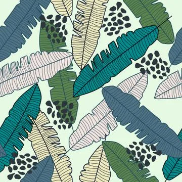 Abstract banana leaf seamless pattern. Hand drawn exotic plant wallpaper. Stock Illustration