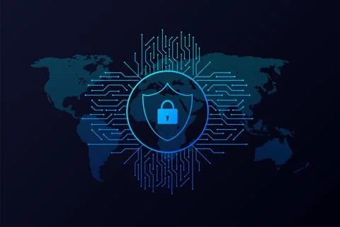 Abstract banner. Cyber security in 3d style. Communication technology. Database Illustrazione stock
