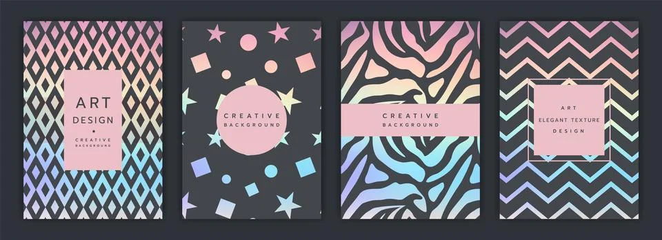 Abstract banner. Geometric pattern. Iridescent stars and foil glitter shapes. Illustrazione stock