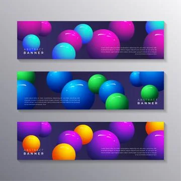 Abstract banner template set Dynamic 3d sphere Bubbles Design, glowing gradie Stock Illustration