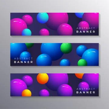 Abstract banner template set Dynamic 3d sphere Bubbles Design, glowing gradie Stock-Illustration
