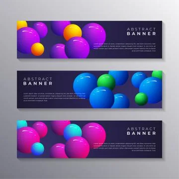 Abstract banner template set Dynamic 3d sphere Bubbles Design, glowing gradie Illustrazione stock
