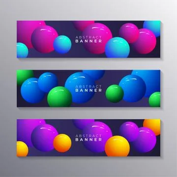 Abstract banner template set Dynamic 3d sphere Bubbles Design, glowing gradie Stock Illustration