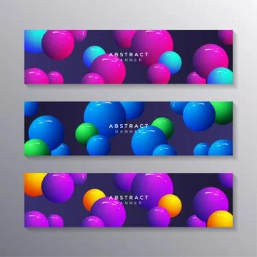 Abstract banner template set Dynamic 3d sphere Bubbles Design, glowing gradie 스톡 일러스트