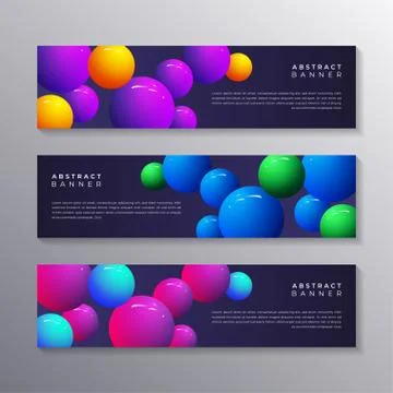 Abstract banner template set Dynamic 3d sphere Bubbles Design, glowing gradie Stock Illustration