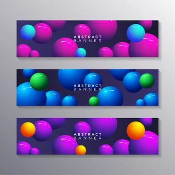 Abstract banner template set Dynamic 3d sphere Bubbles Design, glowing gradie Stock Illustration