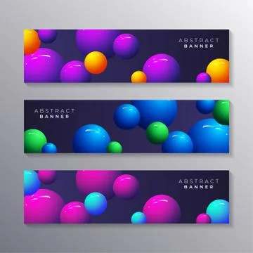 Abstract banner template set Dynamic 3d sphere Bubbles Design, glowing gradie Stock Illustration