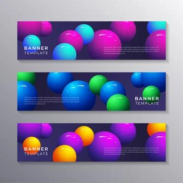 Abstract banner template set Dynamic 3d sphere Bubbles Design, glowing gradie 스톡 일러스트