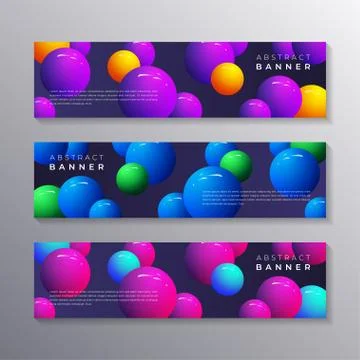 Abstract banner template set Dynamic 3d sphere Bubbles Design, glowing gradie Stock Illustration