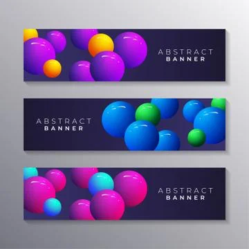Abstract banner template set Dynamic 3d sphere Bubbles Design, glowing gradie Stock-Illustration