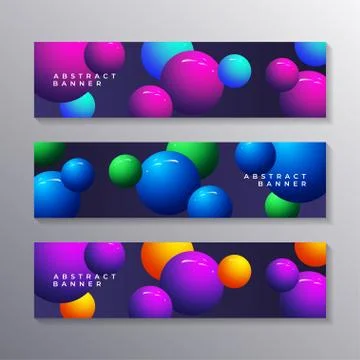 Abstract banner template set Dynamic 3d sphere Bubbles Design, glowing gradie Stock Illustration