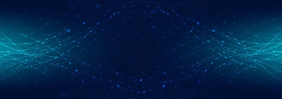 Abstract banner web header blue laser line curved with sparkle lighting on da Stock Illustration