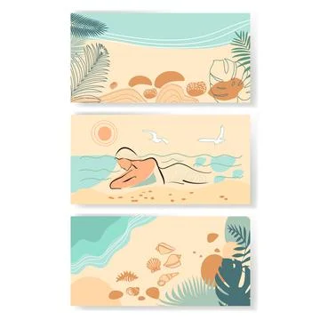 Abstract banners with seascape Stock Illustration