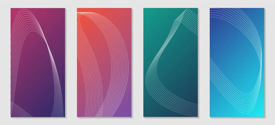 Abstract banners with a wave of thin lines. Bright gradient backgrounds. Co.. Stock Illustration