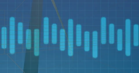 Abstract bar chart displaying on blue grid, showing glowing bars, wireframe Stock Footage 307463459