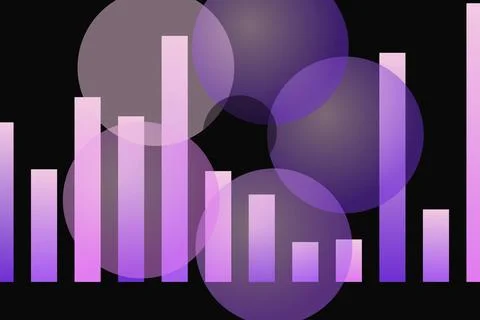 Abstract bar graph with purple circles on black background 스톡 일러스트