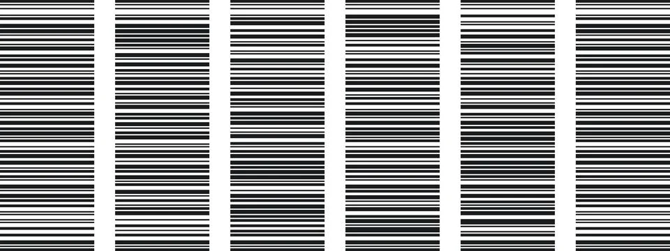 Abstract barcode strip pattern set with irregular lines. Thin and thick ver.. Illustrazione stock