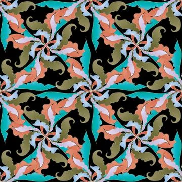 Abstract baroque style seamless pattern. Kaleidoscope floral vector backgroun 스톡 일러스트