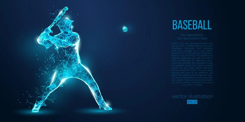 Abstract baseball player from particles. Low poly neon wire outline geometric Stock Illustration