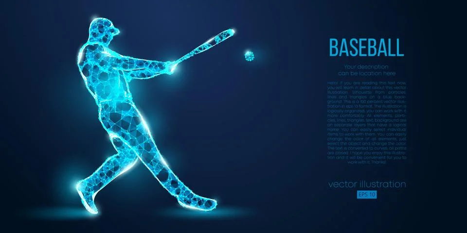 Abstract baseball player from particles. Low poly neon wire outline geometric Illustrazione stock