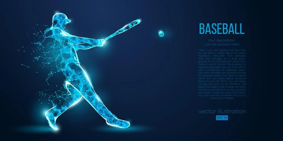 Abstract baseball player from particles. Low poly neon wire outline geometric Stock Illustration