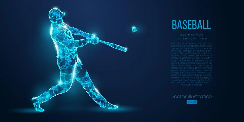 Abstract baseball player from particles. Low poly neon wire outline geometric Illustrazione stock