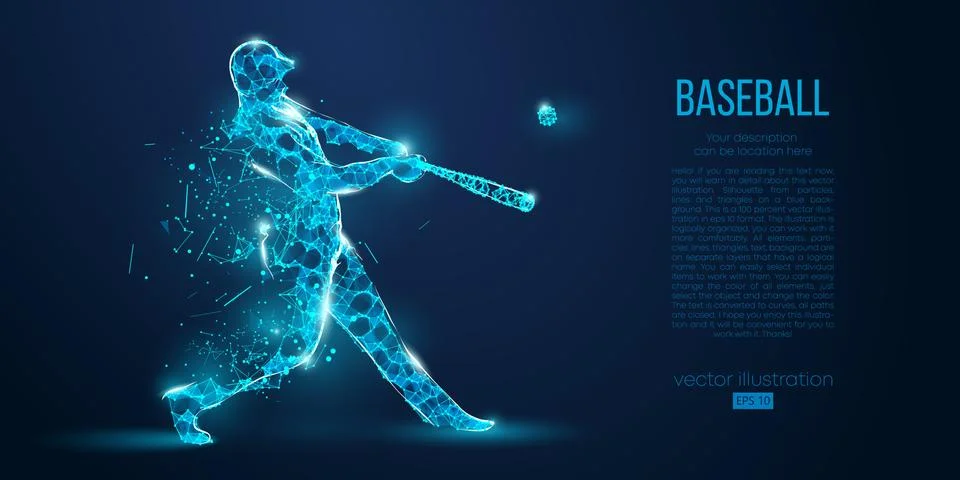 Abstract baseball player from particles. Low poly neon wire outline geometric Illustrazione stock