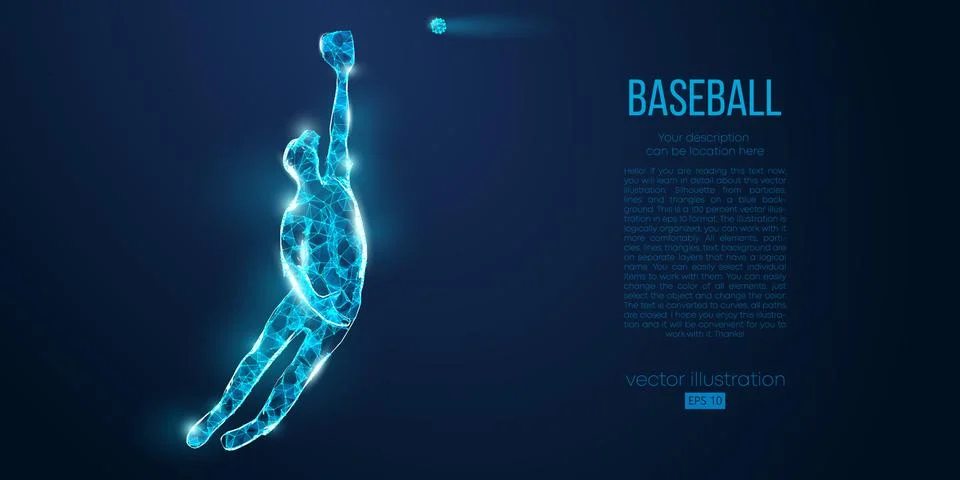 Abstract baseball player from particles. Low poly neon wire outline geometric Illustrazione stock