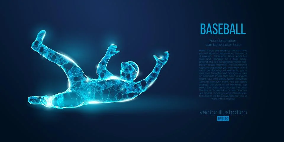 Abstract baseball player from particles. Low poly neon wire outline geometric Stock Illustration