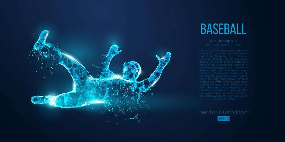 Abstract baseball player from particles. Low poly neon wire outline geometric Stock Illustration