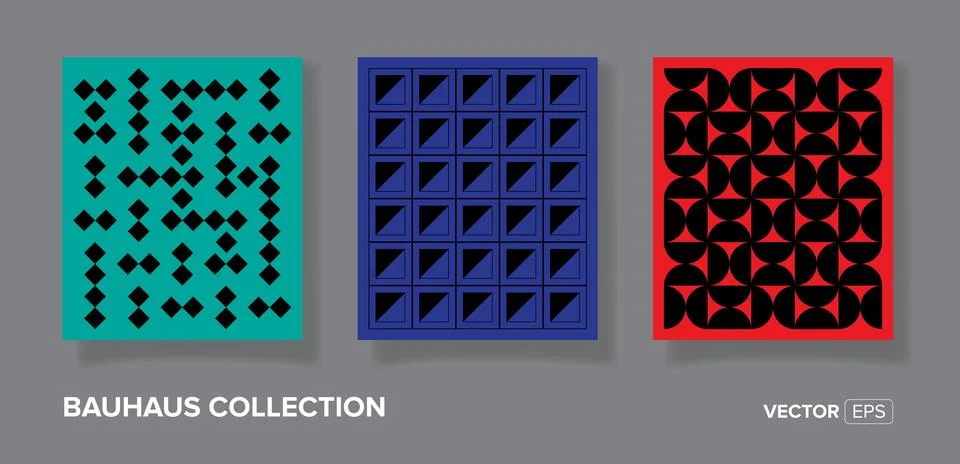 Abstract bauhaus geometric pattern backgrounds set for text, minimalist geometri Stock Illustration