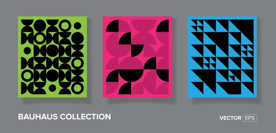 Abstract bauhaus geometric pattern backgrounds, minimalist geometric designs wit Illustration