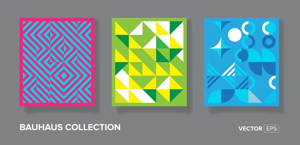 Abstract bauhaus geometric pattern backgrounds minimalist geometric designs.. Illustrazione stock