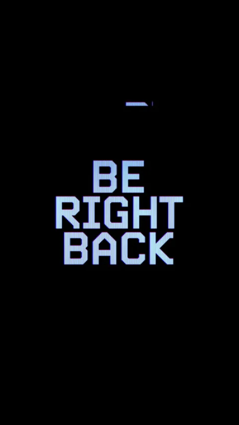 Abstract Be Right Back Typography with Digital Glitch Effect and Blue Stripes Stock Footage 332148978
